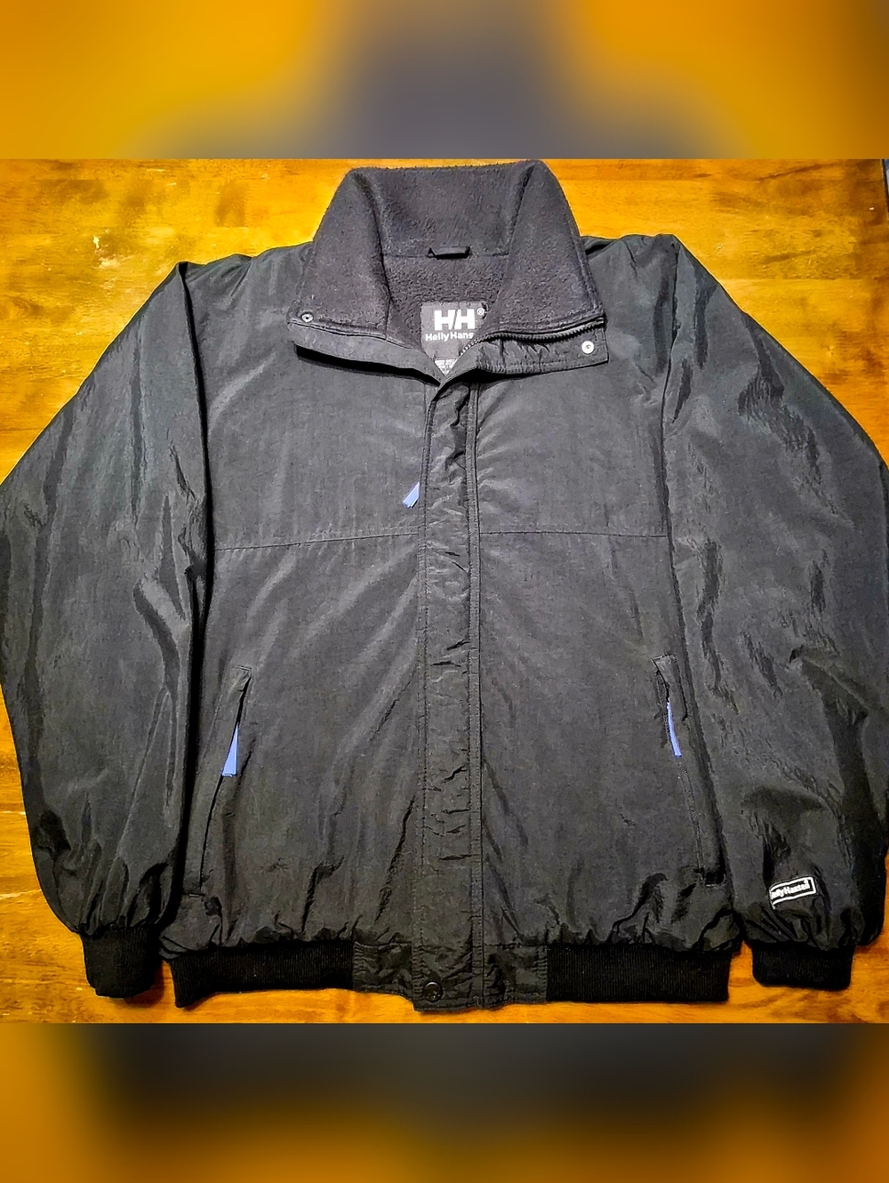 Helly Hansen Fleece Lined Windbreaker, Mns M, Black/Blue Accents, Exc. Cond.!